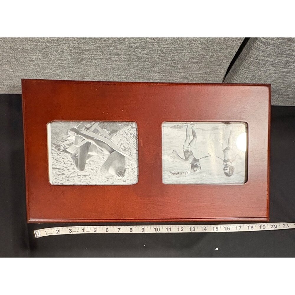 Photo Storage Chest Walnut Finish Dual Openings Decorative Organizer Holds 100 - Picture 13 of 14